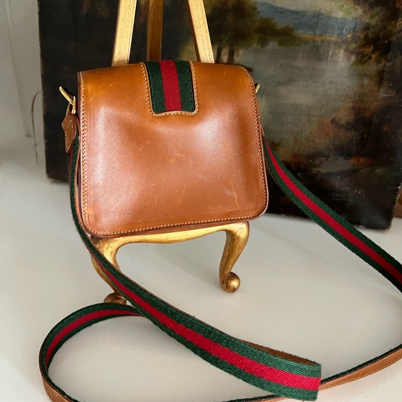 Gucci Ophidia Brown Leather Crossbody Bag with Green and Red Strap - Picture 4 of 8